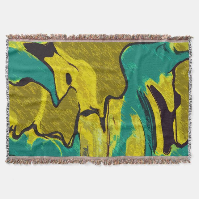 Cobertor Abstrato de Teal Amarelo da Mostarda (Frente)