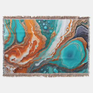 Cobertor Abstrato de tinta azul-turquesa, à ferrugem e dour