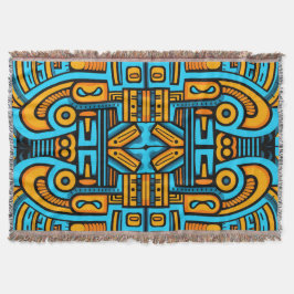 Cobertor Abstrato Figurativo - Laranja Azul Escuro