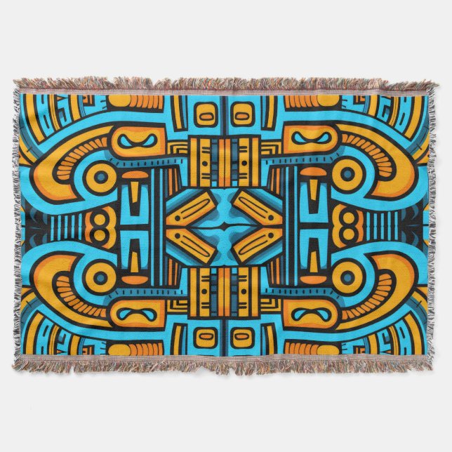 Cobertor Abstrato Figurativo - Laranja Azul Escuro (Frente)