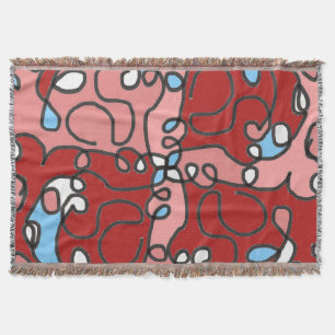 Cobertor Abstrato Floral Vermelho, Rosa e Azul