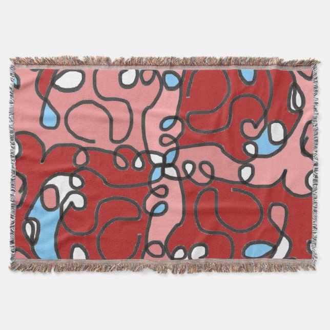 Cobertor Abstrato Floral Vermelho, Rosa e Azul (Frente)
