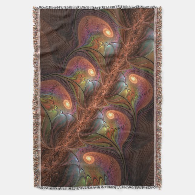 Cobertor Abstrato Marrom Trippy Fractal Fluorescente Colori (Frente Vertical)