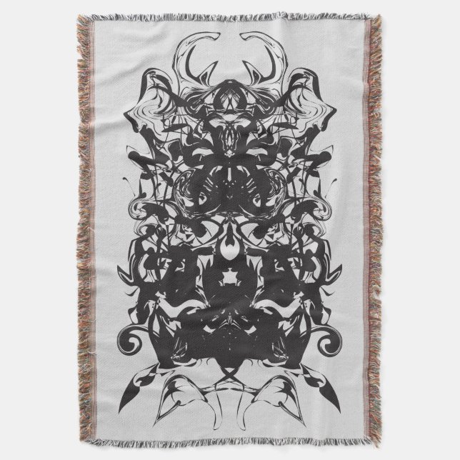 Cobertor Abstrato Simétrico de Arte Negra Tinta Blot (Frente Vertical)