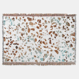Cobertor Abstrato Terrazzo Mosaico Rust Brown & Blue Padrão