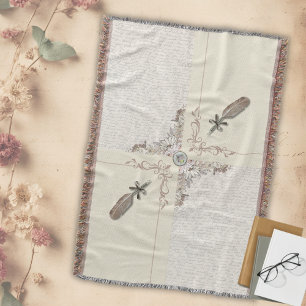 Cobertor Aconchegante Marfim Envelhecido Franja Tecida Manu