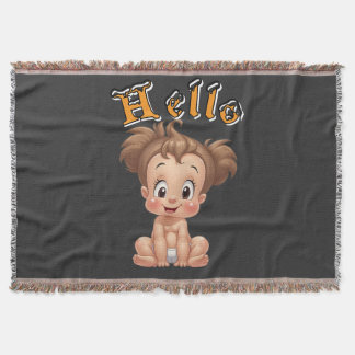 Cobertor Adorable Cartoon Baby Sitting Cheerfully with Cute