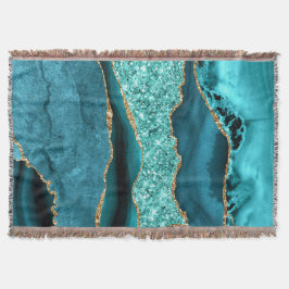 Cobertor Agate Teal Blue Glitter Marble Aqua Turquoise