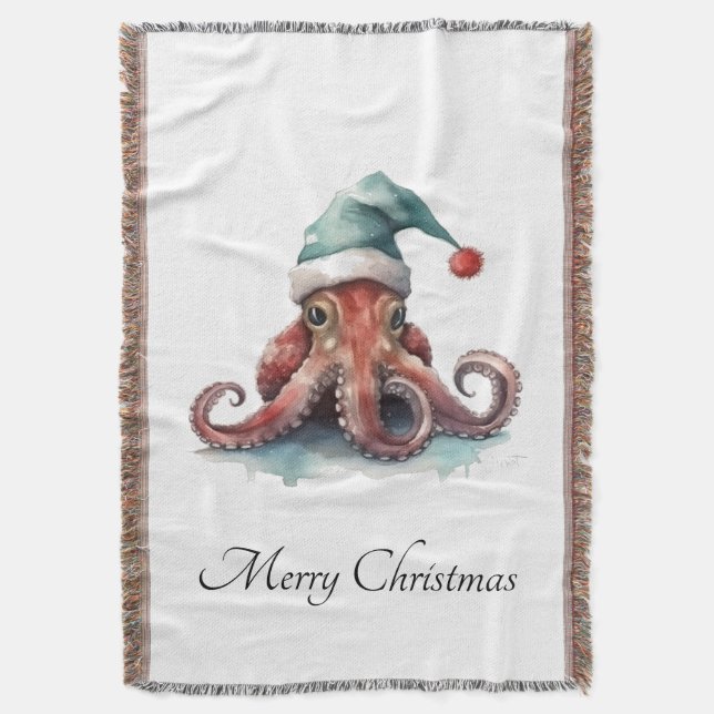 Cobertor Alegria de Natal de Octopus, personalizada (Frente Vertical)