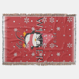 Cobertor Alegria pura de inverno com pinguim e neve