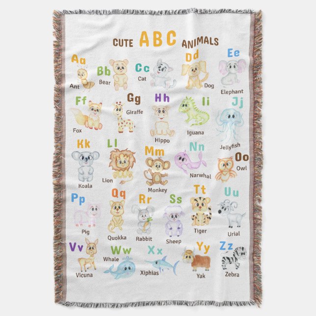 Cobertor Alfabeto Animal ABC Animais fofos  (Frente Vertical)