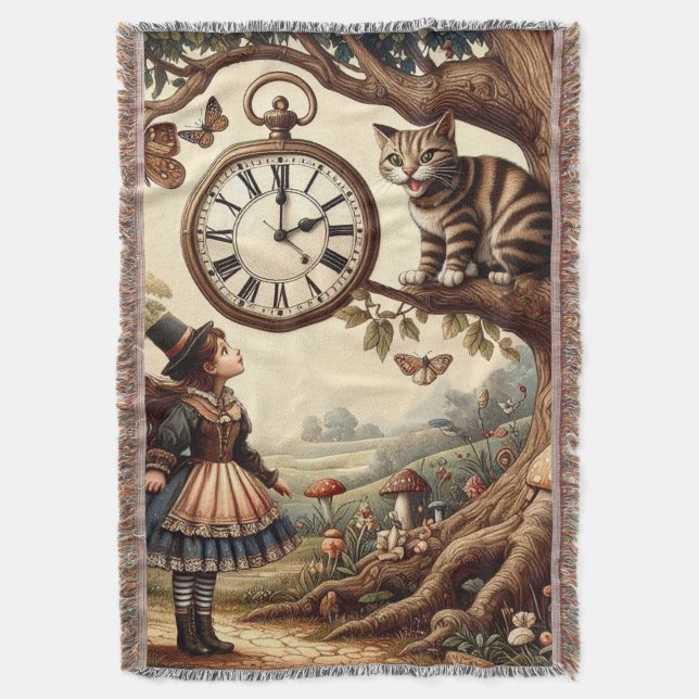 Cobertor Alice & Cheshire Cat: Whimsical Wonderland Fantasy (Frente Vertical)