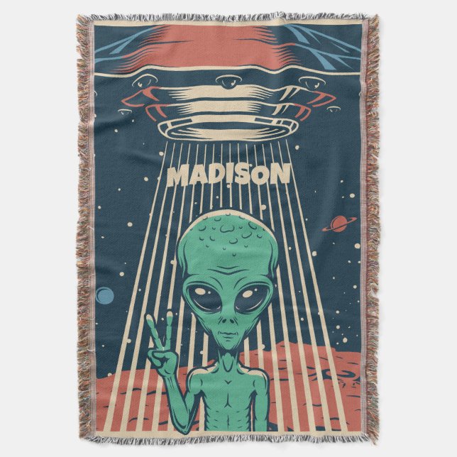 Cobertor Alienígena de OVNI de Nome Personalizado (Frente Vertical)