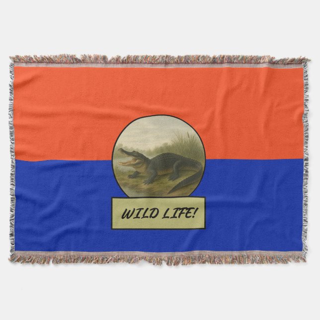 Cobertor Alligator Laranja e Azul Jogar Aberto (Frente)