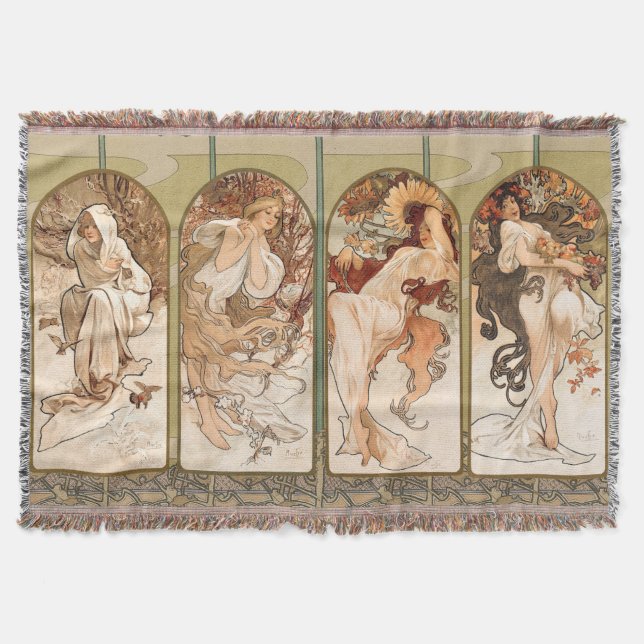 Cobertor Alphonse Mucha Four Seasons 1897 Art Nouveau Panel (Frente)