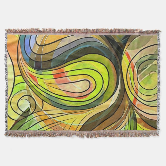 Cobertor Amarelo e Marrom Outono Doodle Com Linhas Pretas (Frente)
