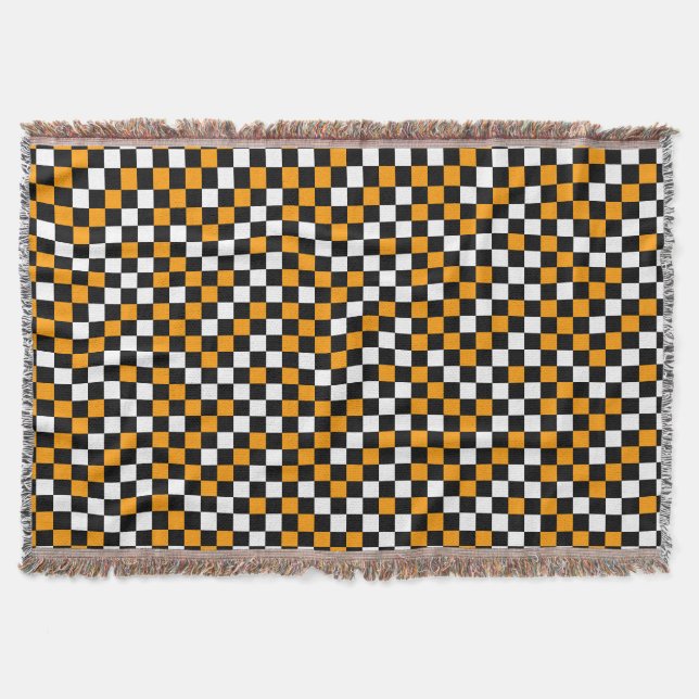 Cobertor Amarelo Preto e Branco Xadrez  (Frente)