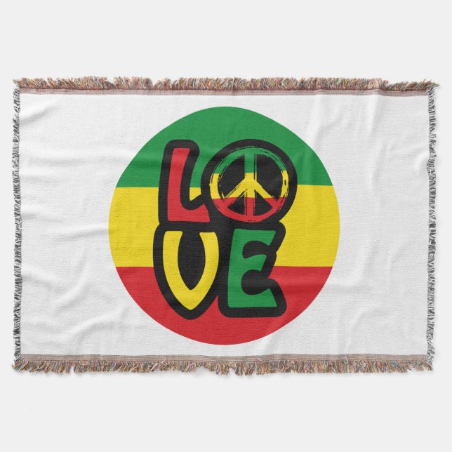Cobertor AMOR com símbolo de paz, estilo reggue (Frente)