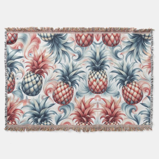 Cobertor Ananás vermelhos, brancos e azuis (Frente)