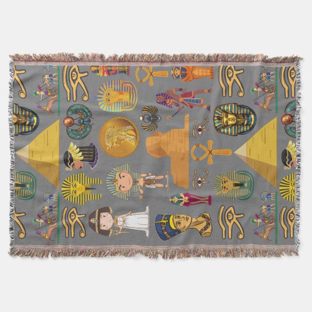 Cobertor Ancient Egyptian Hieroglyphic -Pattern Pharaoh  (Frente)