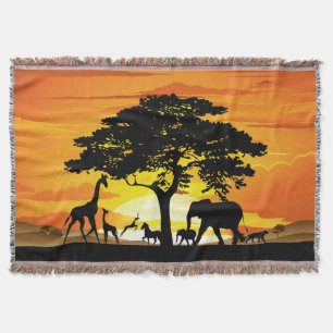 Cobertor Animais Selvagens no Pôr do Sol da Savana Africana