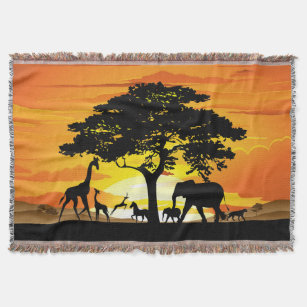 Cobertor Animais Selvagens no Sunset da savana africana