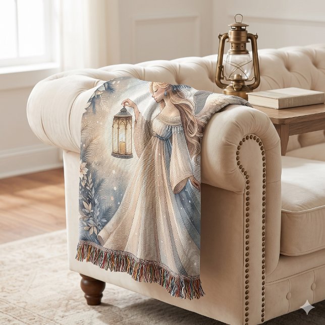 Cobertor Anjo Celestial de Inverno Lanterna da Paz (Celestial Winter Angel Lantern of Peace Throw Blanket)
