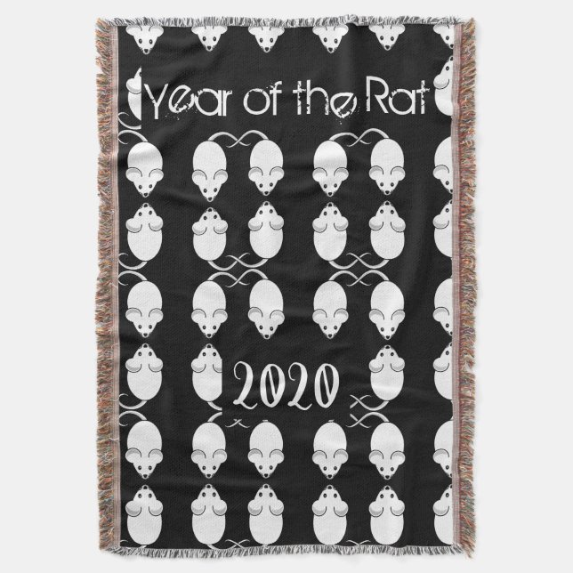 Cobertor Ano do Padrão Rat 2020 de Ratos com Texto (Frente Vertical)