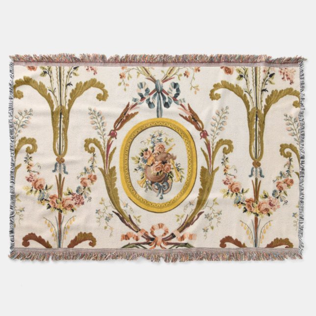 Cobertor Antiguamente francês Rococo Floral Dourado Cream E (Frente)