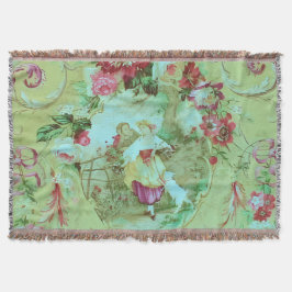Cobertor Antiquado estilo Toile Rococo Vitoriano Verde