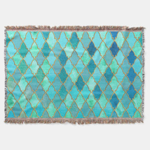 Cobertor Aqua Teal Mint Dourado Padrão de Azulejo Marroquin