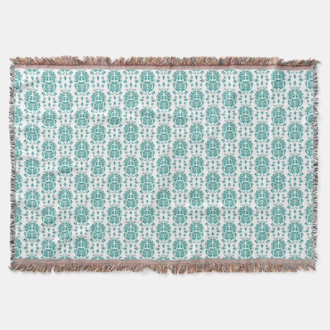 Cobertor Aqua Turquesa Rosa Floral Estilo Damask Padrão (Frente)