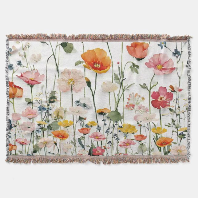 Cobertor Aquarela Botânica de Flor Silvestre  (Frente)