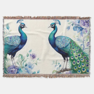 Cobertor Aquarela floral de peacock