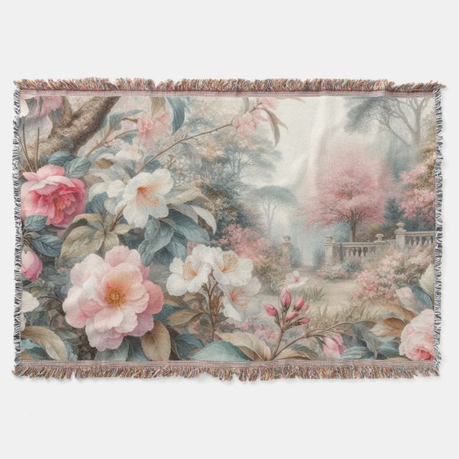 Cobertor Aquarela floral em cores pastéis suaves  (Frente)