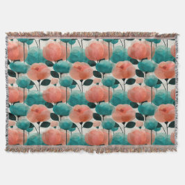 Cobertor Aquarela Vintage Floral Rosa e Verde