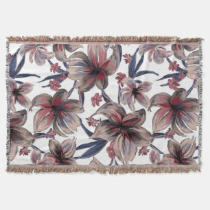 Cobertor Aquarelas Crimson Floral em Branco