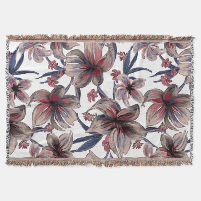 Cobertor Aquarelas Crimson Floral em Branco (Frente)