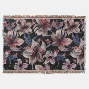 Cobertor Aquarelas Crimson Floral em Preto