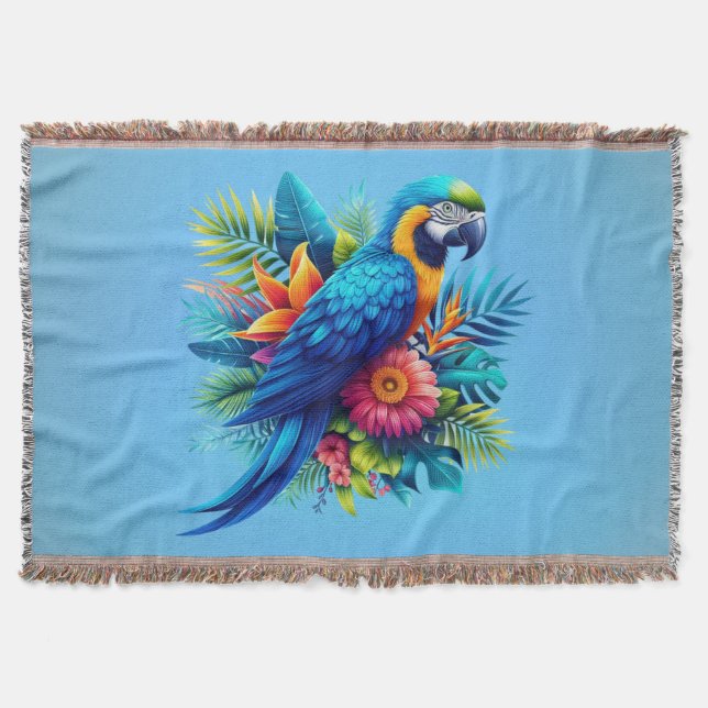 Cobertor Arara tropical azul-colorida (Frente)