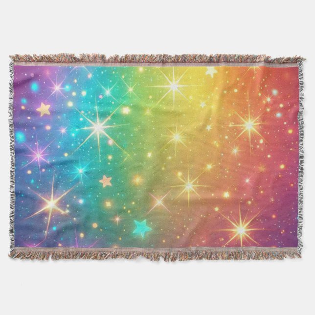 Cobertor Arco-íris colorido estrela espaço (Frente)