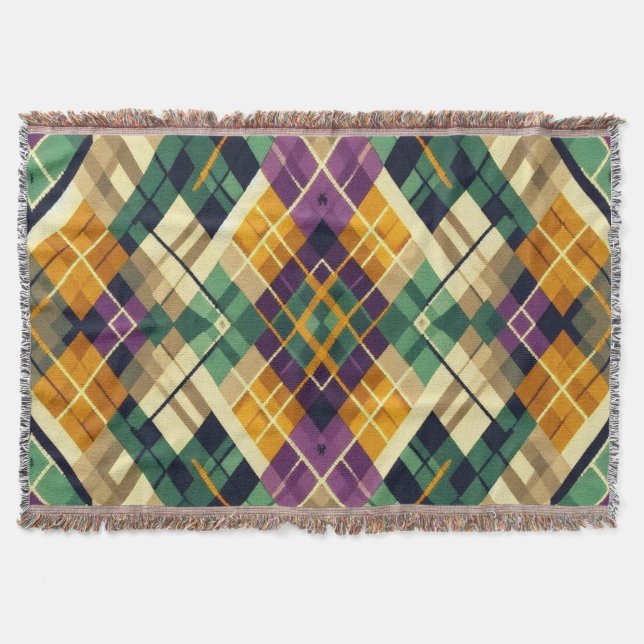 Cobertor Argyle Mardi Gras verde-roxo amarelo (Frente)
