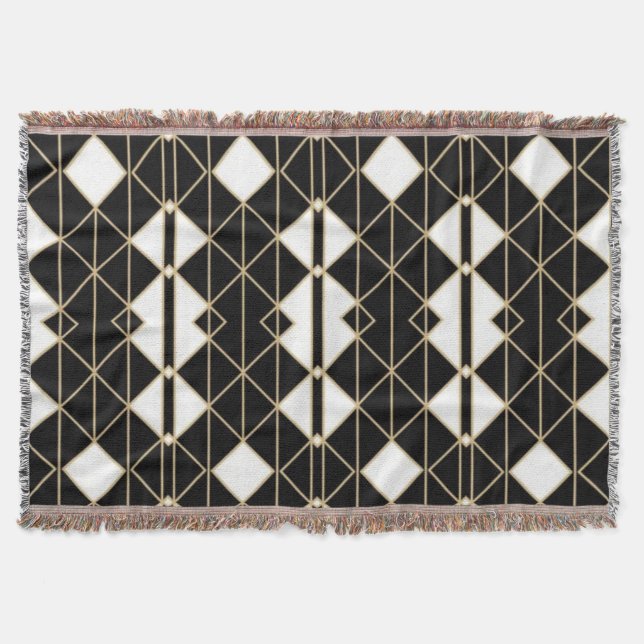 Cobertor Art Deco Black and Gold Geometric luxury (Frente)
