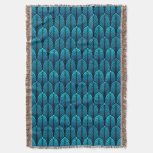 Cobertor Art Deco Feather Pattern, Turquesa e Marinho