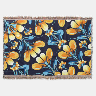 Cobertor Art Deco - flores laranja azuis