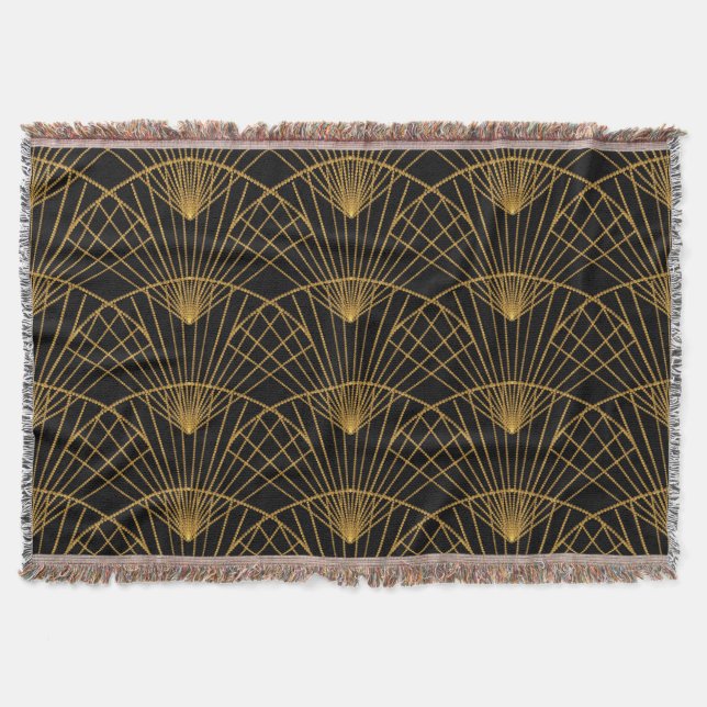 Cobertor Art Deco Glamor: Ventilador Ouro. (Frente)