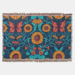 Cobertor Art Nouveau daisie em azul e amarelo