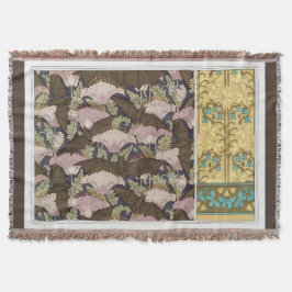 Cobertor Art nouveau morcegos e campanulas arte têxtil flor