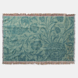 Cobertor art Nouveau,teal,estilo William Morris, floral,chi