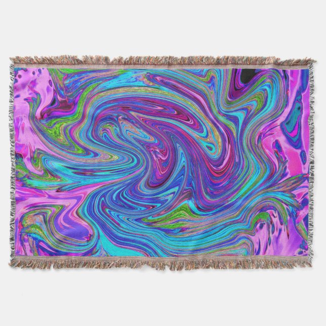 Cobertor Arte Abstrata Retro Groovy Azul, Rosa e Roxo (Frente)